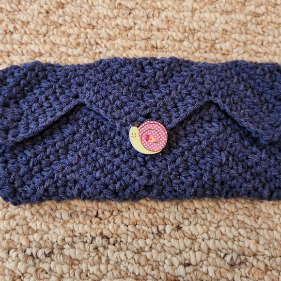 Handmade Crocheted Denim Clutch - Picture 2 of 5